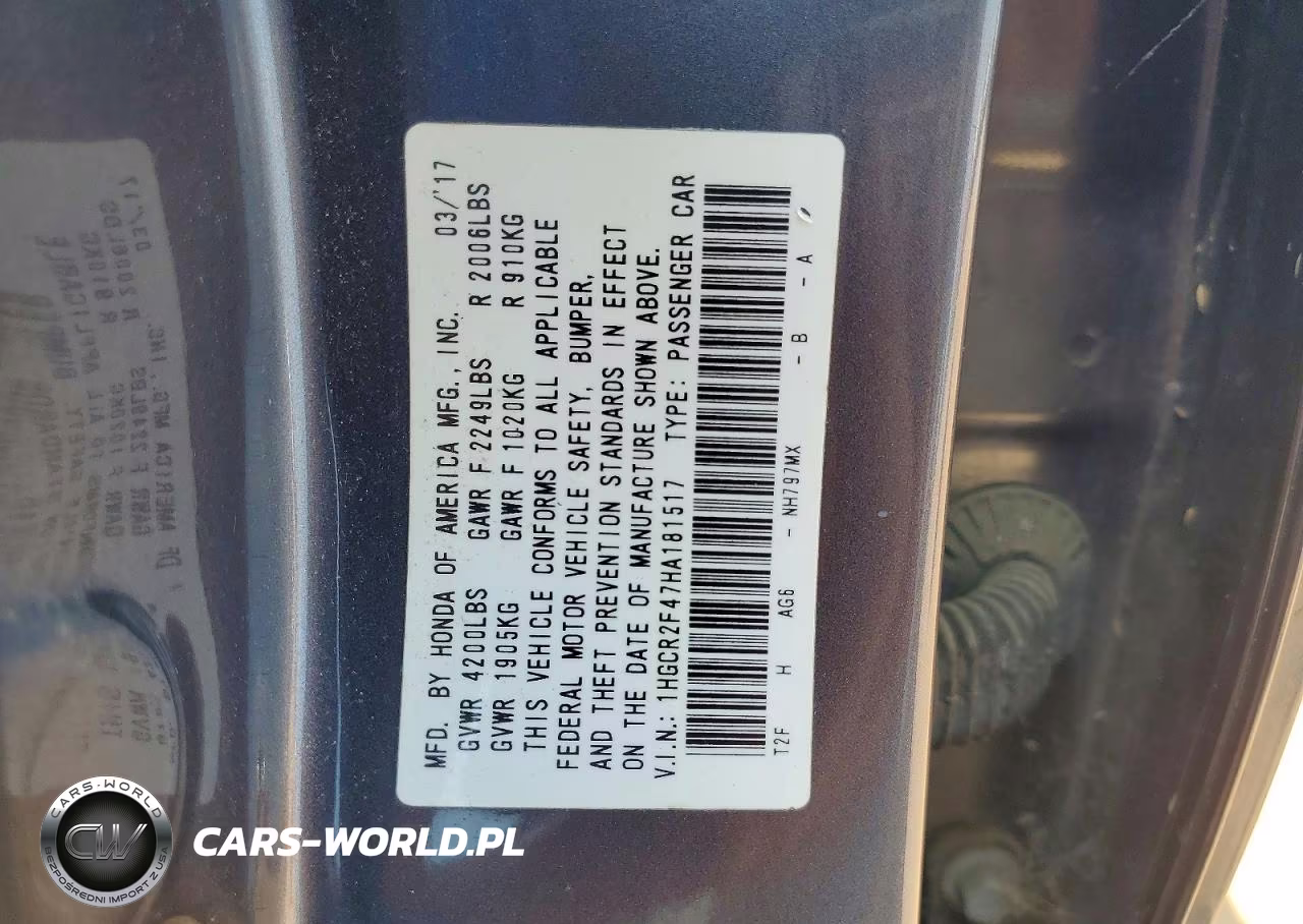 2017 Honda Accord Lx VIN:1HGCR2F47HA181517 - 12