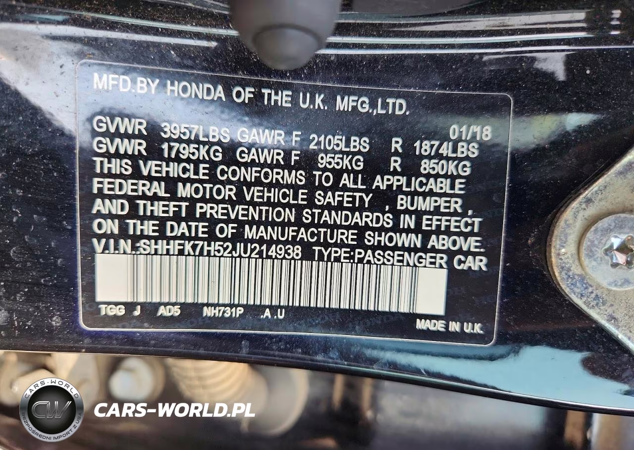 2018 Honda Civic Ex VIN:SHHFK7H52JU214938 - 12