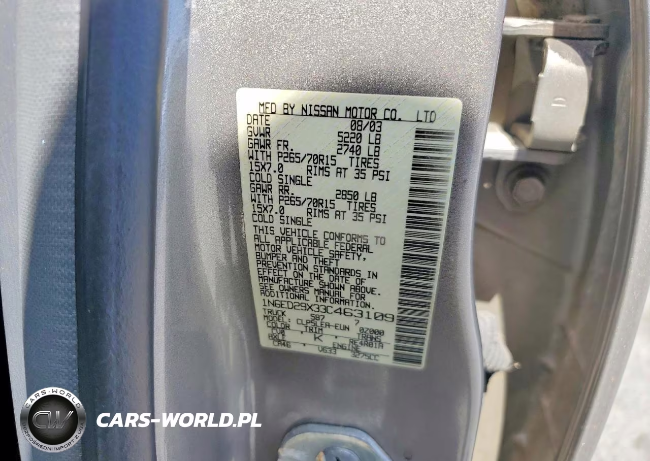 2003 Nissan Frontier Xe-V6 VIN:1N6ED29X33C463109 - 12