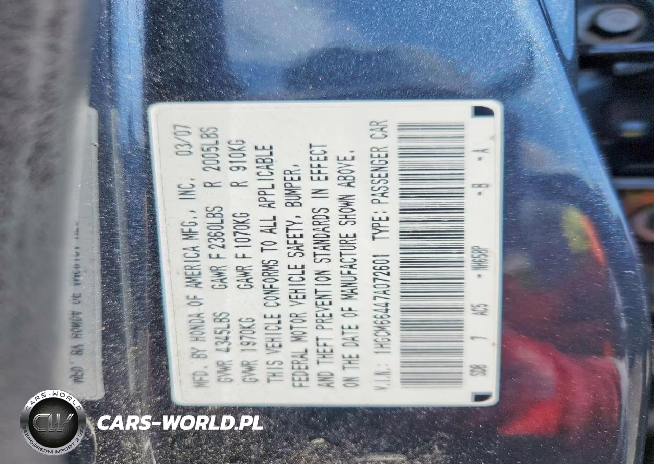 2007 Honda Accord Se VIN:1HGCM66447A072601 - 12