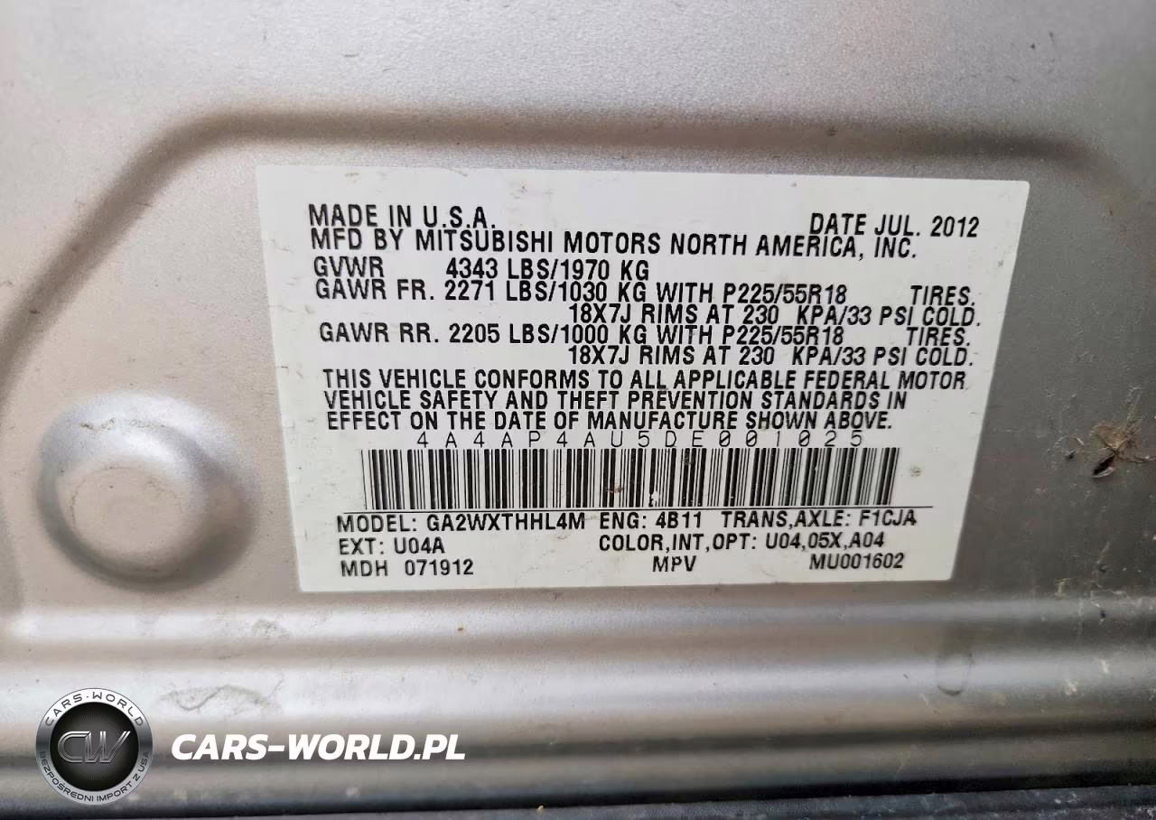 2013 Mitsubishi Outlander Sport Se VIN:4A4AP4AU5DE001025 - 12