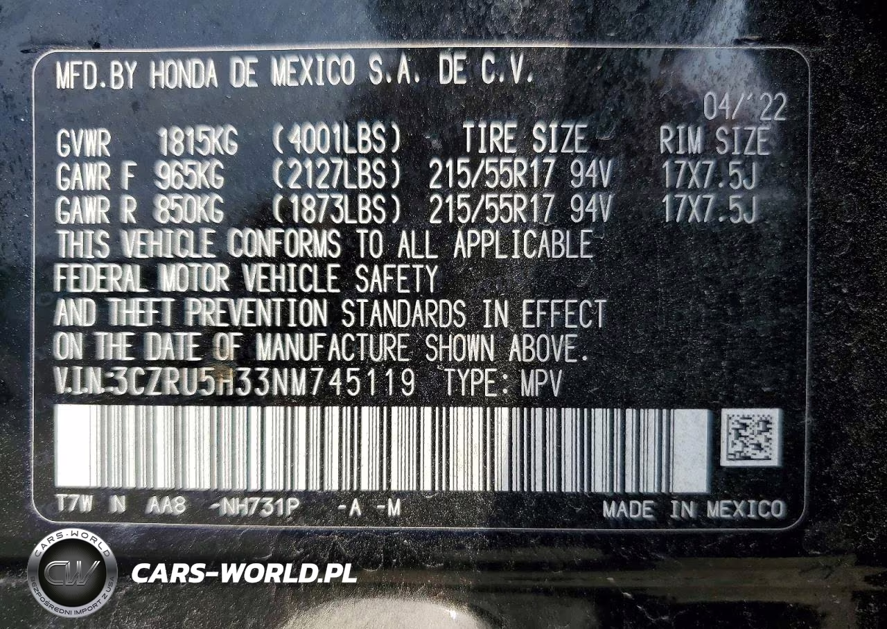 2022 Honda Hr-V Lx VIN:3CZRU5H33NM745119 - 13