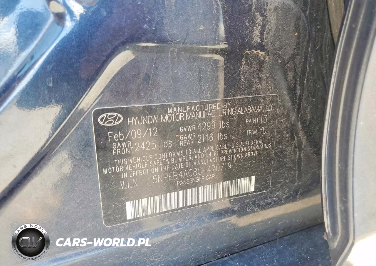 2012 Hyundai Sonata Gls VIN:5NPEB4AC8CH470719 - 12