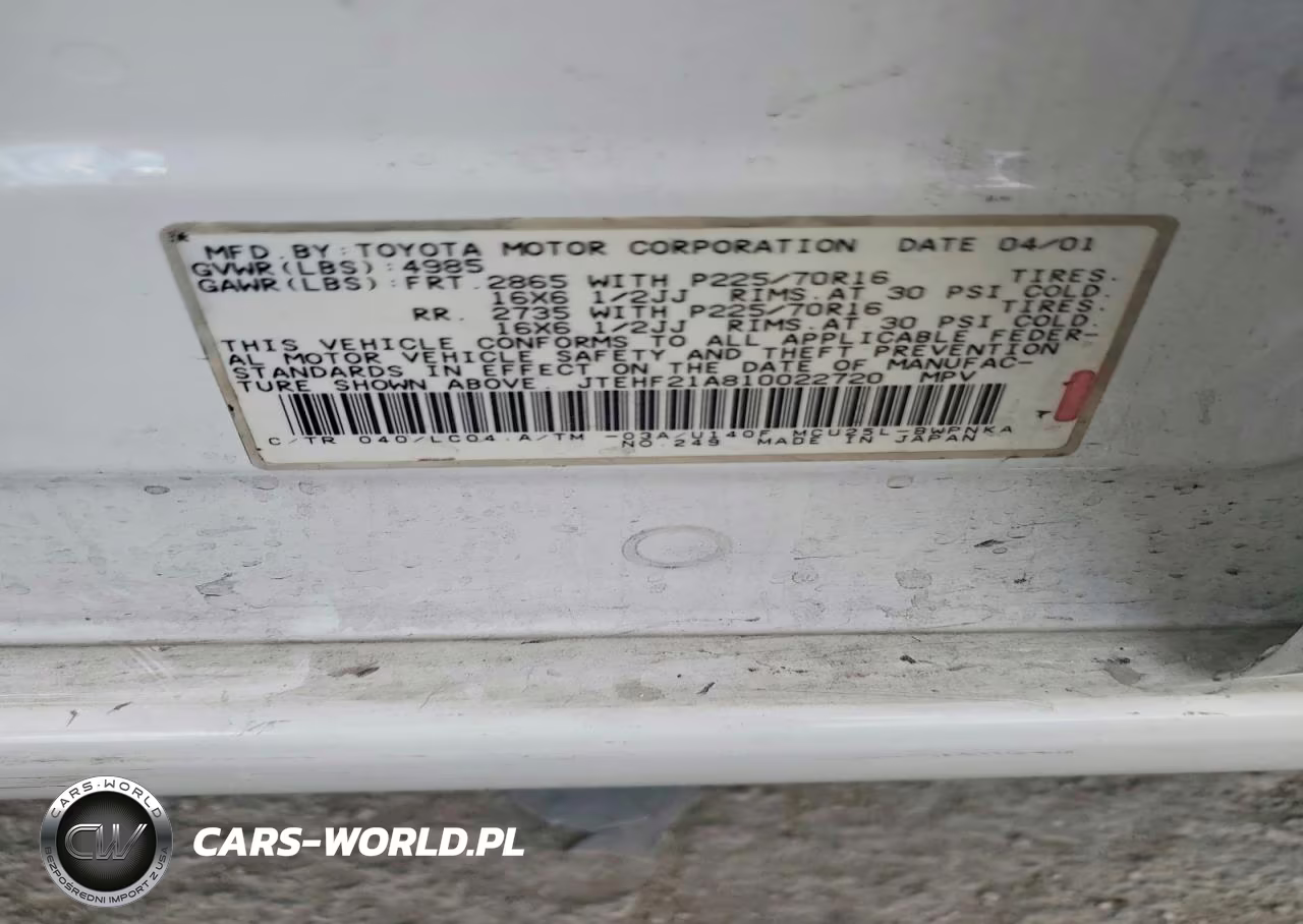 2001 Toyota Highlander Base VIN:JTEHF21A810022720 - 12