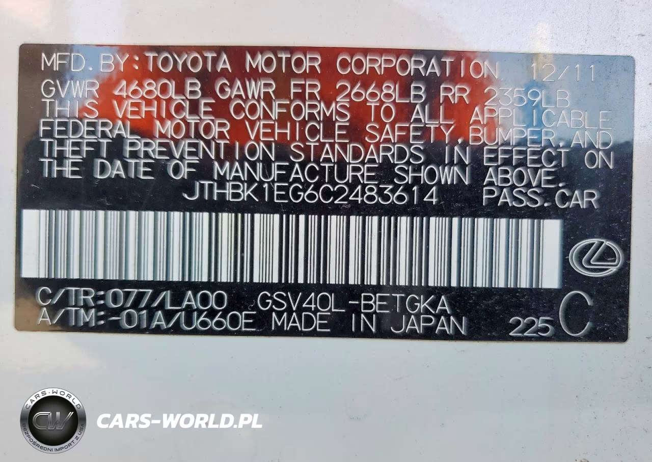 2012 Lexus Es 350 VIN:JTHBK1EG6C2483614 - 12
