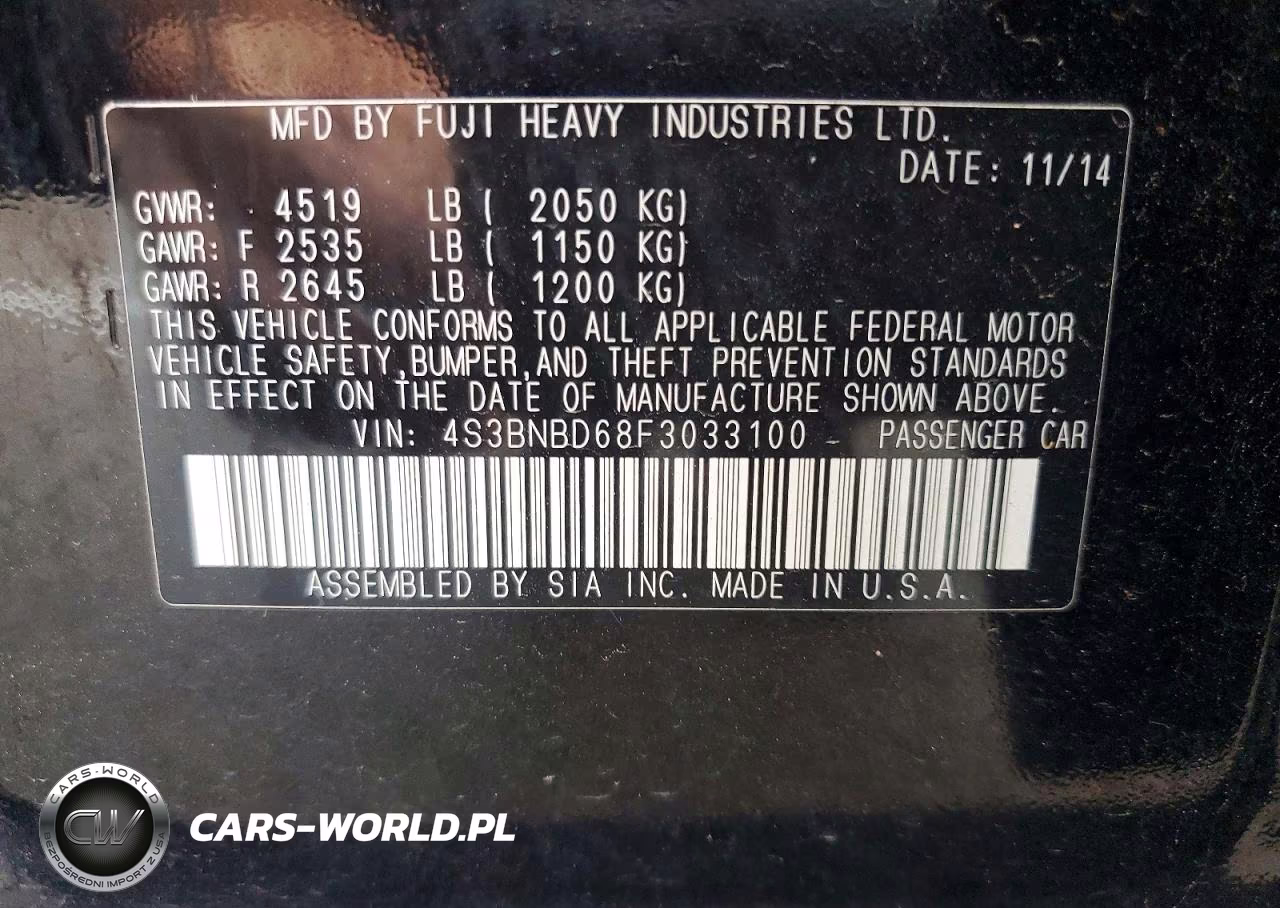 2015 Subaru Legacy 2.5I Premium VIN:4S3BNBD68F3033100 - 12