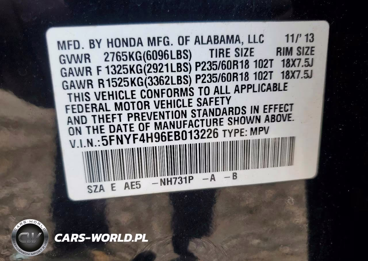 2014 Honda Pilot Touring VIN:5FNYF4H96EB013226 - 13