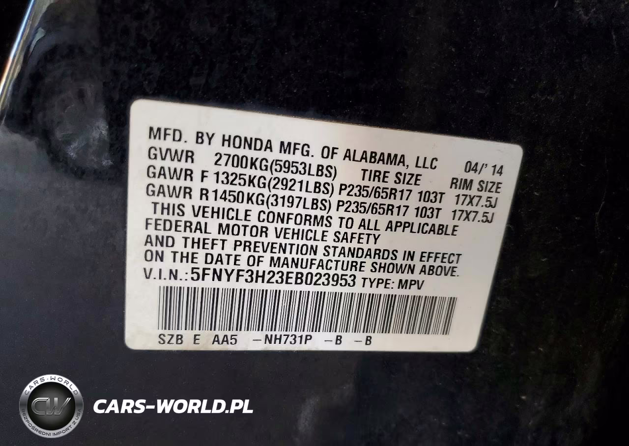 2014 Honda Pilot Lx VIN:5FNYF3H23EB023953 - 14
