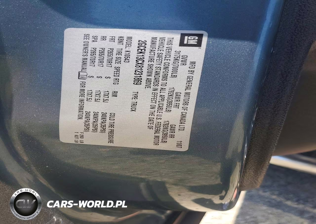 2008 Chevrolet Silverado K1500 VIN:2GCEK13CX81231869 - 12
