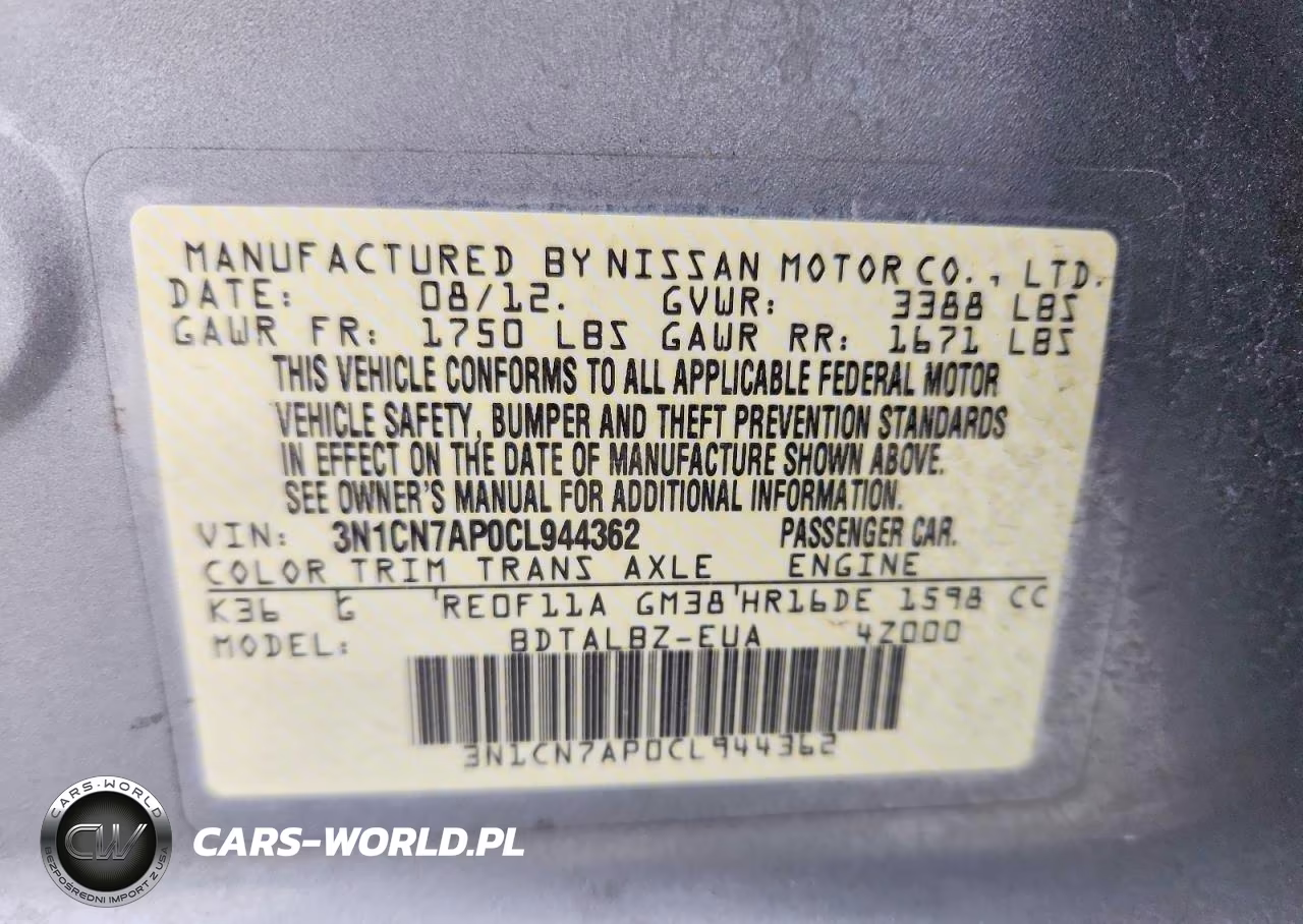 2012 Nissan Versa 1.6 S VIN:3N1CN7AP0CL944362 - 13