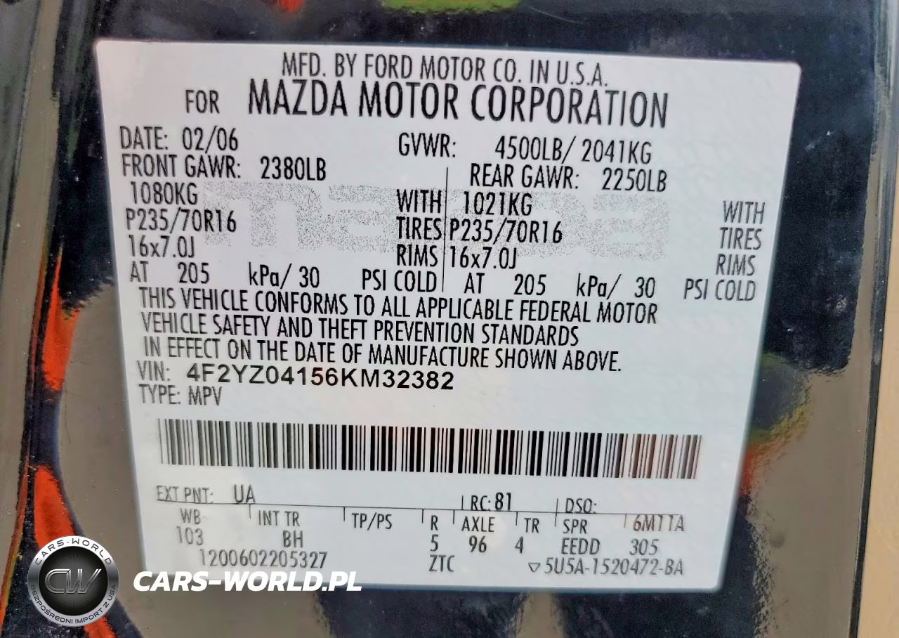 2006 Mazda Tribute S VIN:4F2YZ04156KM32382 - 13