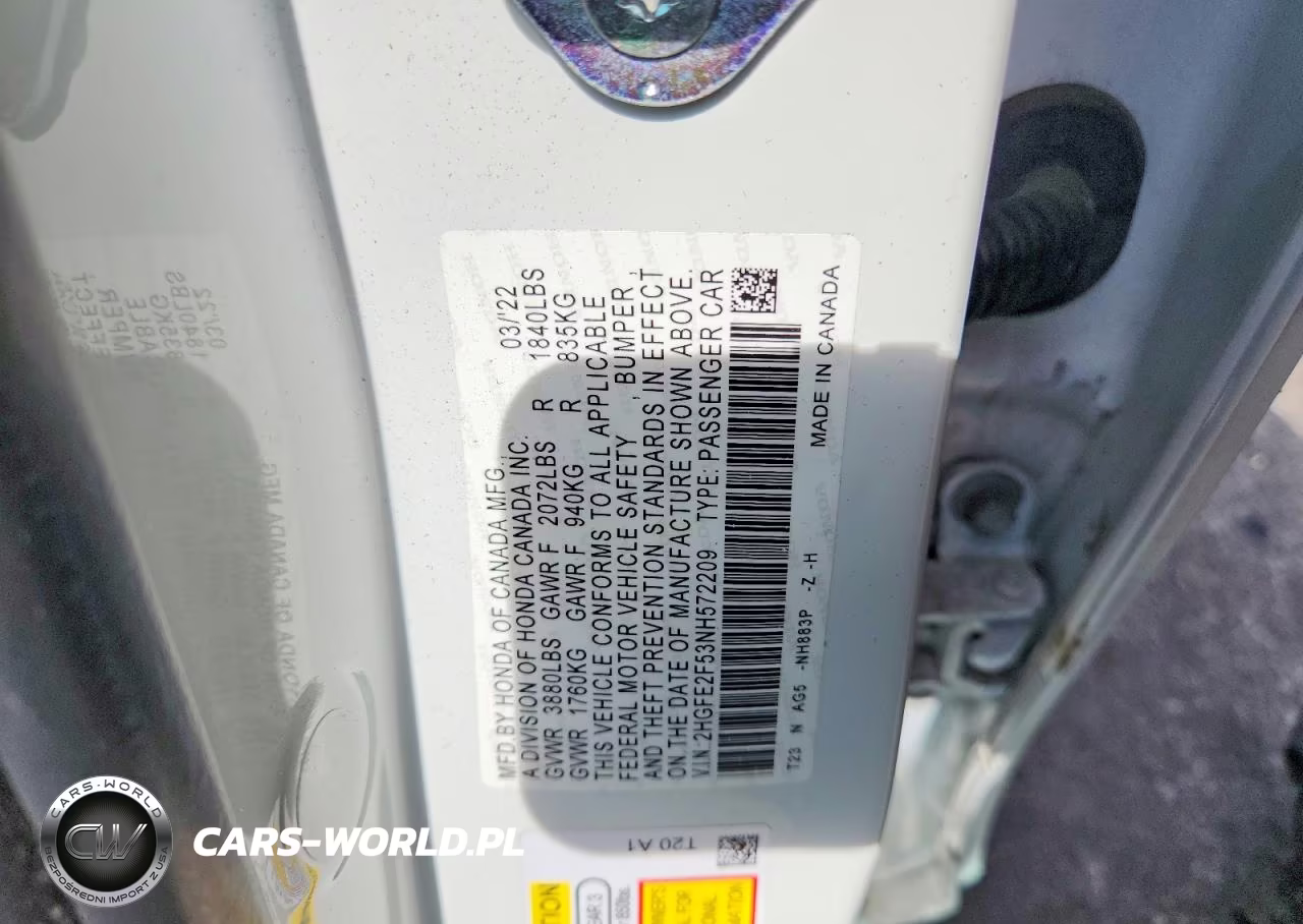 2022 Honda Civic Sport VIN:2HGFE2F53NH572209 - 12
