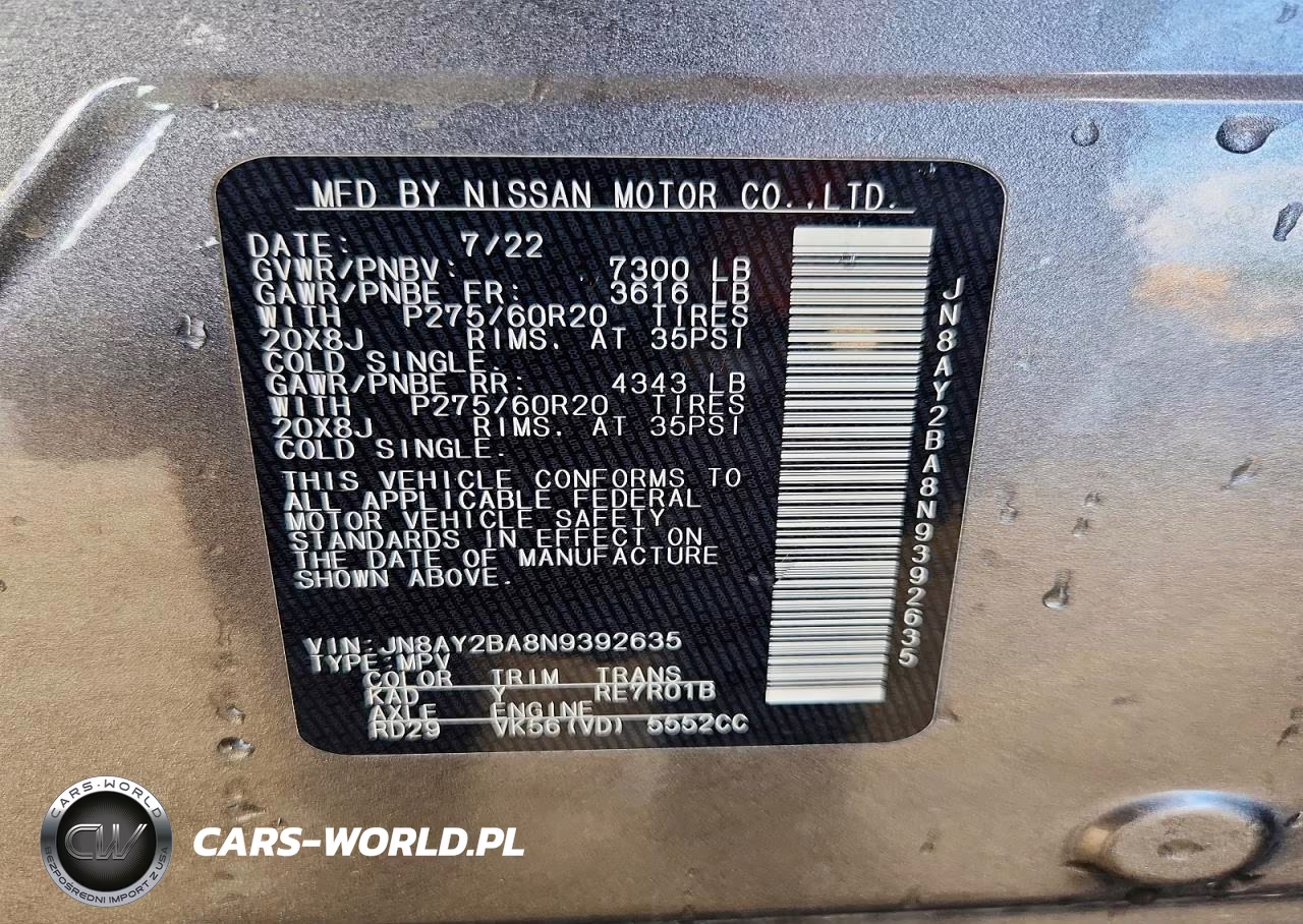 2022 Nissan Armada Sl VIN:JN8AY2BA8N9392635 - 14