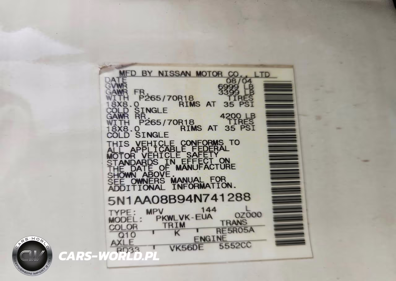 2004 Nissan Armada Se VIN:5N1AA08B94N741288 - 13