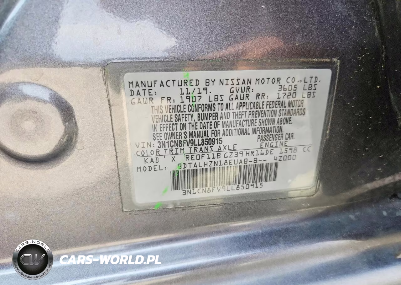 2020 Nissan Versa Sr VIN:3N1CN8FV9LL850915 - 13
