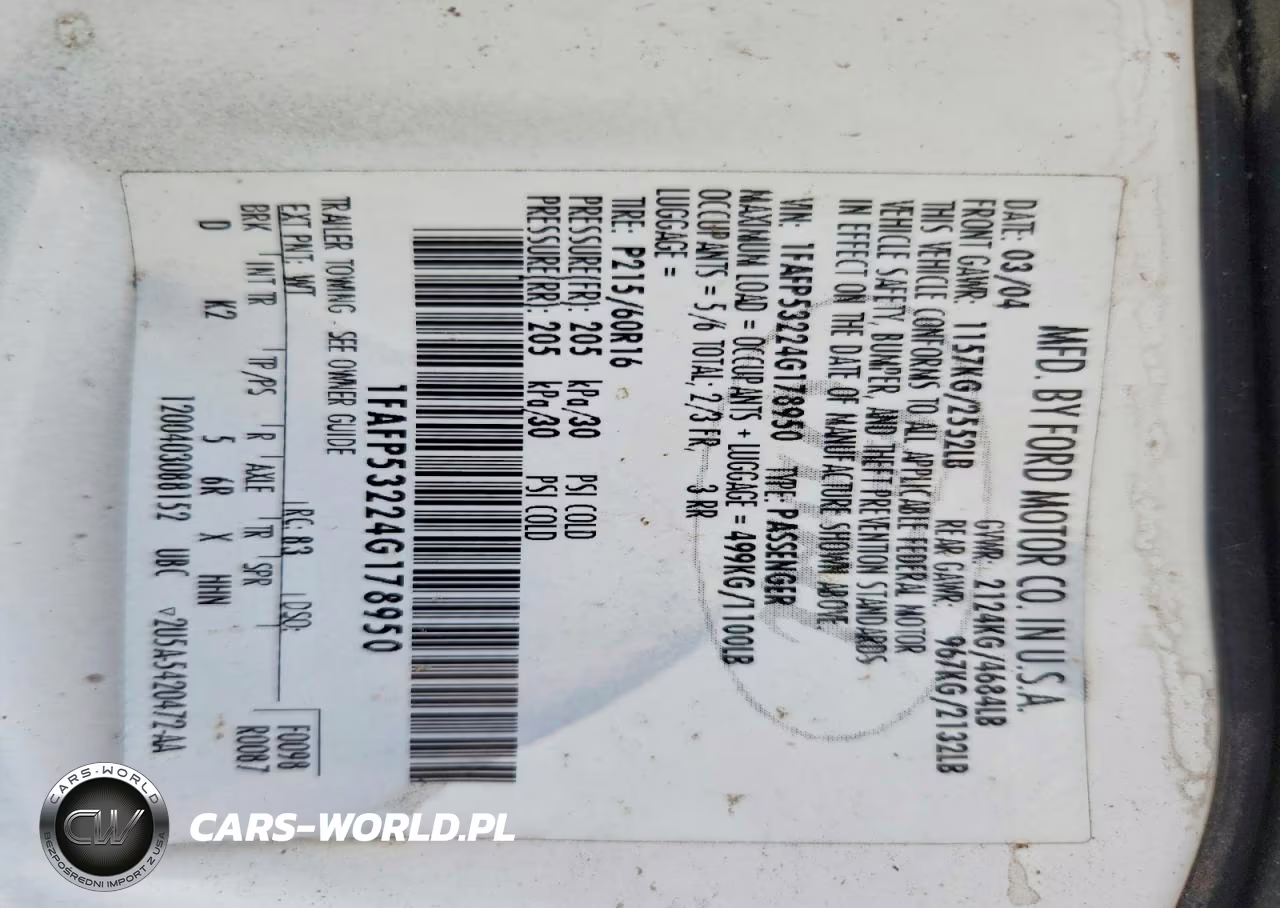 2004 Ford Taurus Se VIN:1FAFP53224G178950 - 12