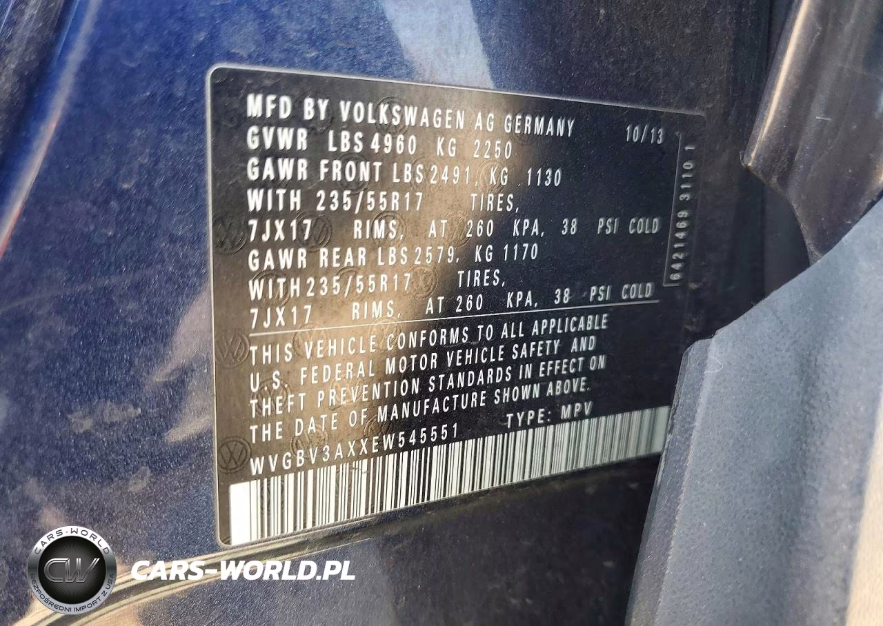 2014 Volkswagen Tiguan S VIN:WVGBV3AXXEW545551 - 12