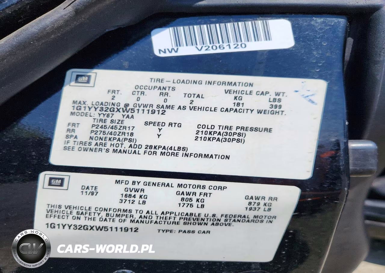 1998 Chevrolet Corvette VIN:1G1YY32GXW5111912 - 12