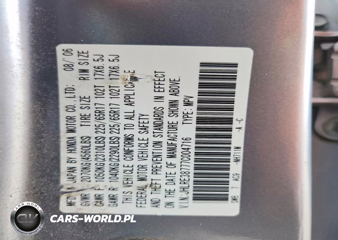 2007 Honda Cr-V Exl VIN:JHLRE38777C004716 - 12