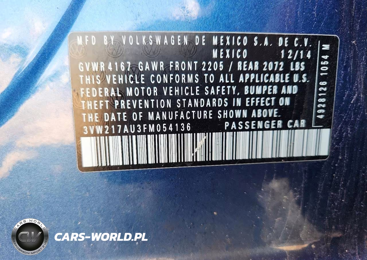 2015 Volkswagen Golf VIN:3VW217AU3FM054136 - 12