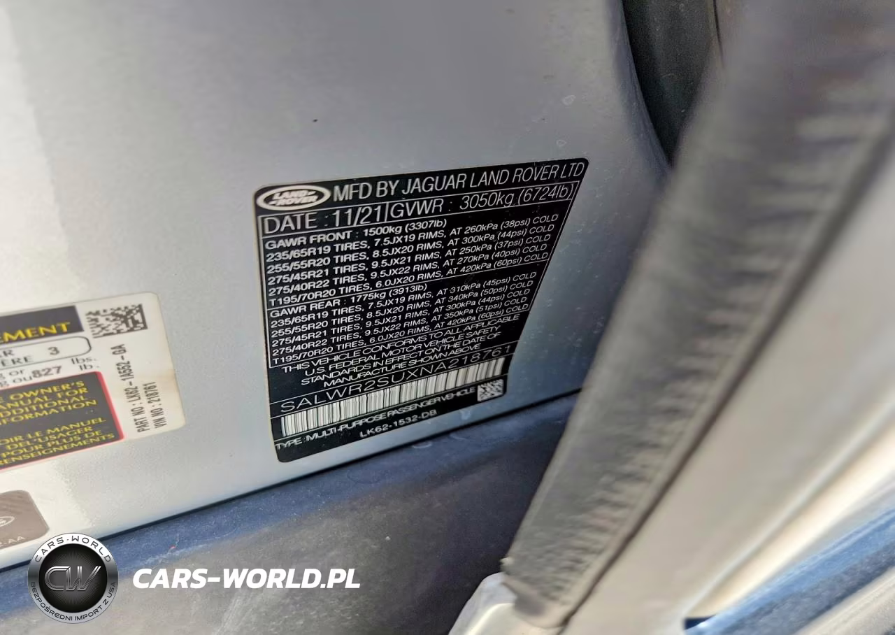2022 LAND ROVER RANGE ROVER SPORT HSE SILVER EDITION VIN:SALWR2SUXNA218761 - 13
