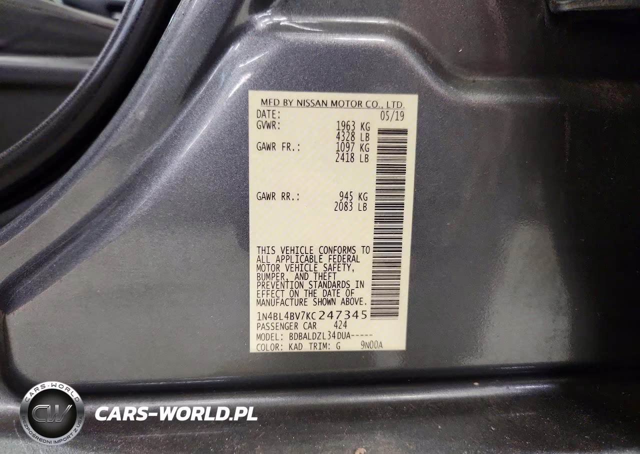 2019 Nissan Altima S VIN:1N4BL4BV7KC247345 - 12