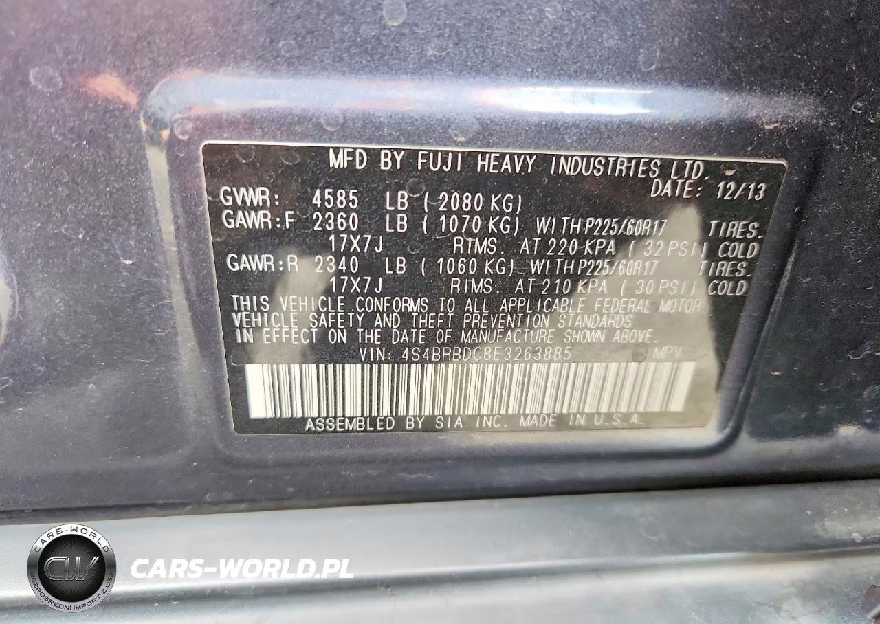 2014 Subaru Outback 2.5I Premium VIN:4S4BRBDC8E3263885 - 13