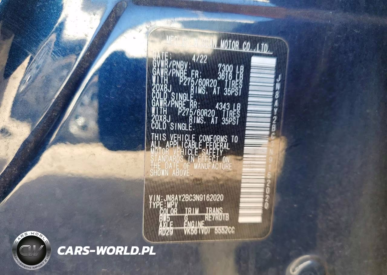 2022 Nissan Armada Sl VIN:JN8AY2BC3N9162020 - 14