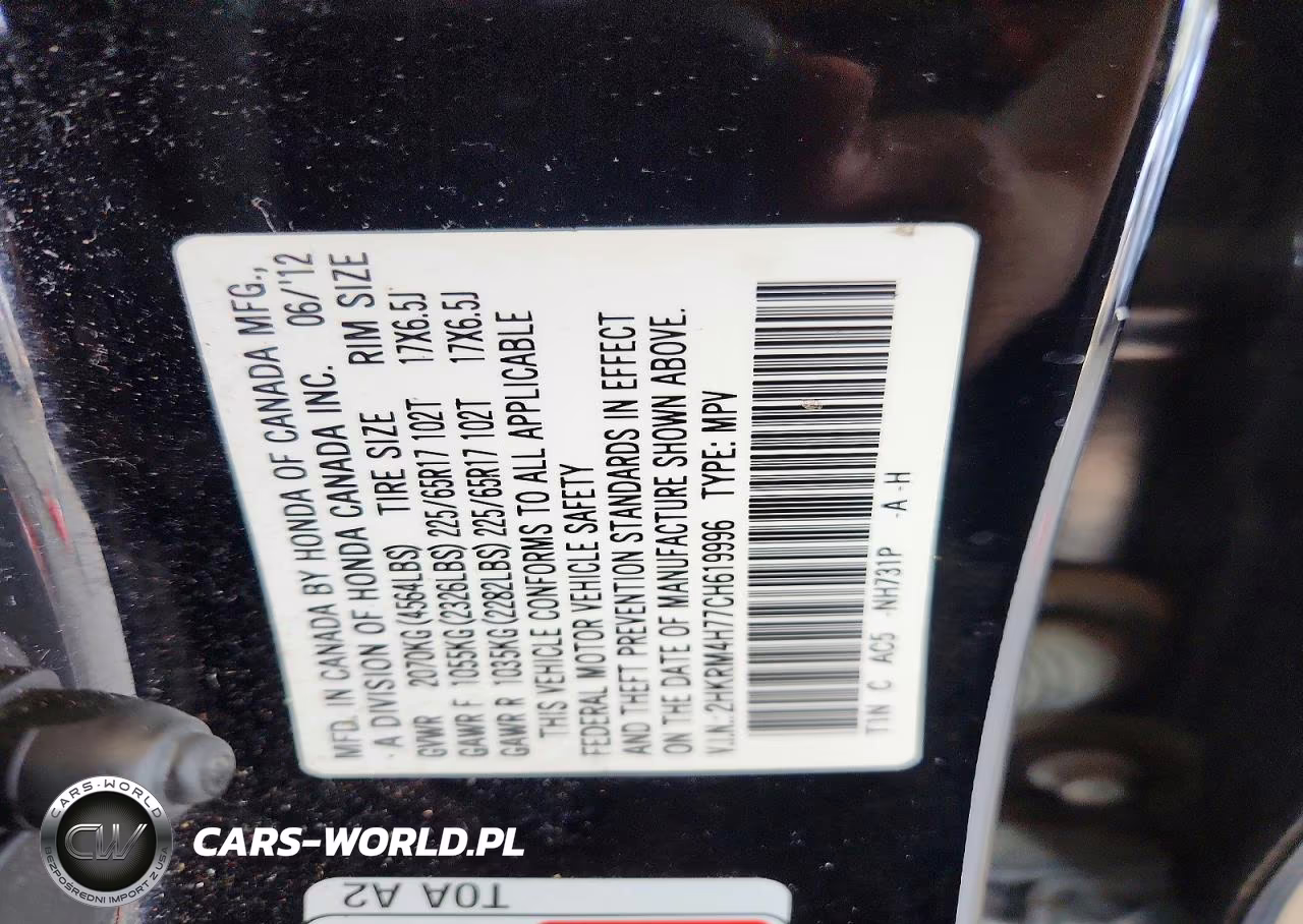 2012 Honda Cr-V Exl VIN:2HKRM4H77CH619996 - 12