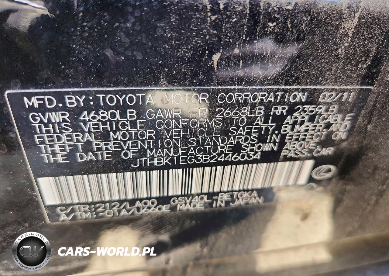 2011 Lexus Es 350 VIN:JTHBK1EG3B2446034 - 12