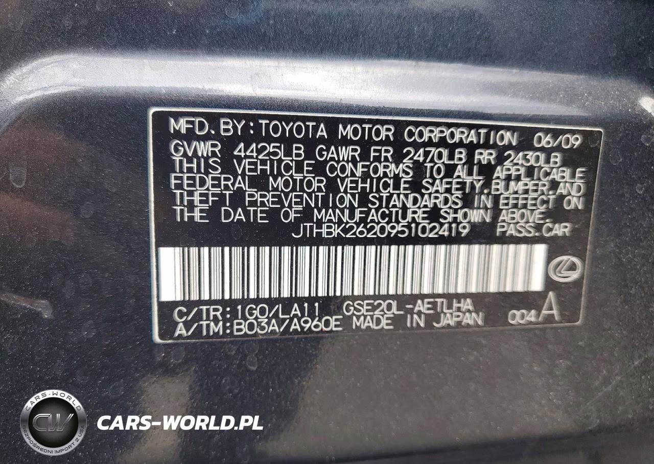 2009 Lexus Is 250 Base VIN:JTHBK262095102419 - 12