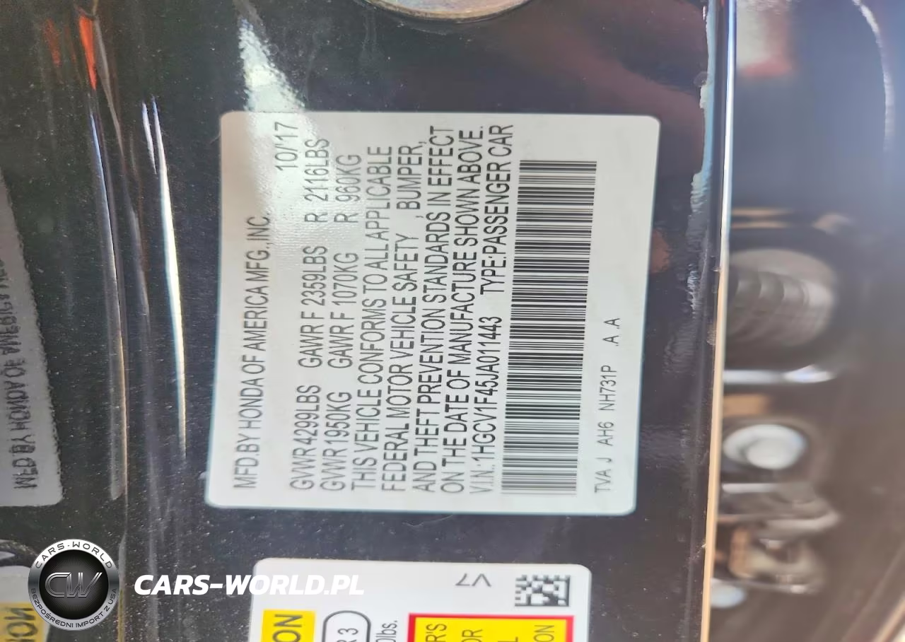 2018 Honda Accord Ex VIN:1HGCV1F45JA011443 - 12