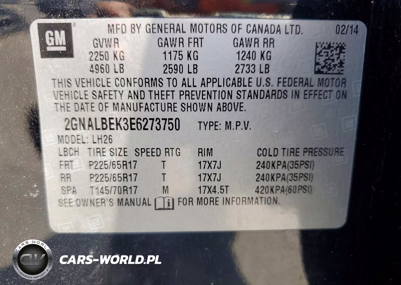 2014 Chevrolet Equinox Lt VIN:2GNALBEK3E6273750 - 14