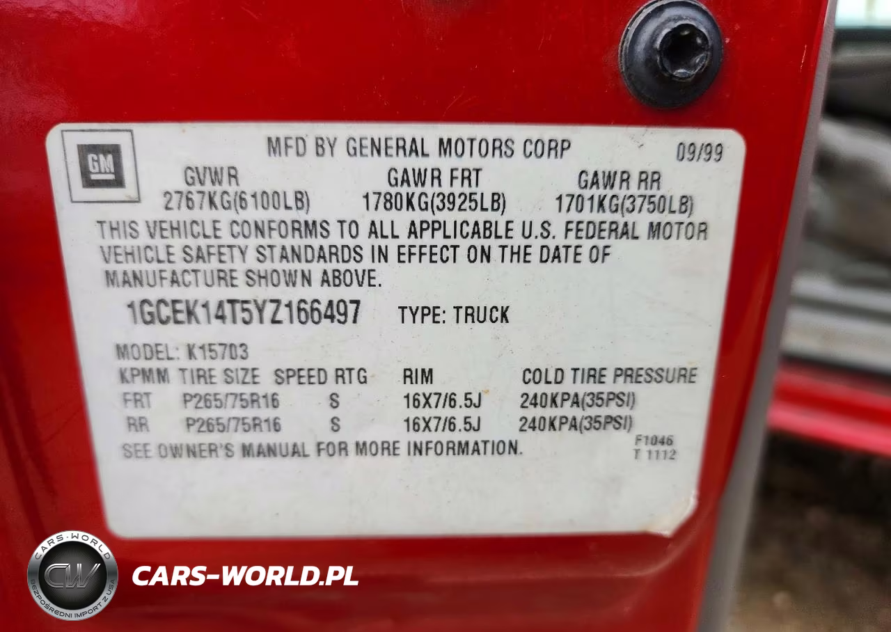 2000 Chevrolet Silverado K1500 VIN:1GCEK14T5YZ166497 - 12