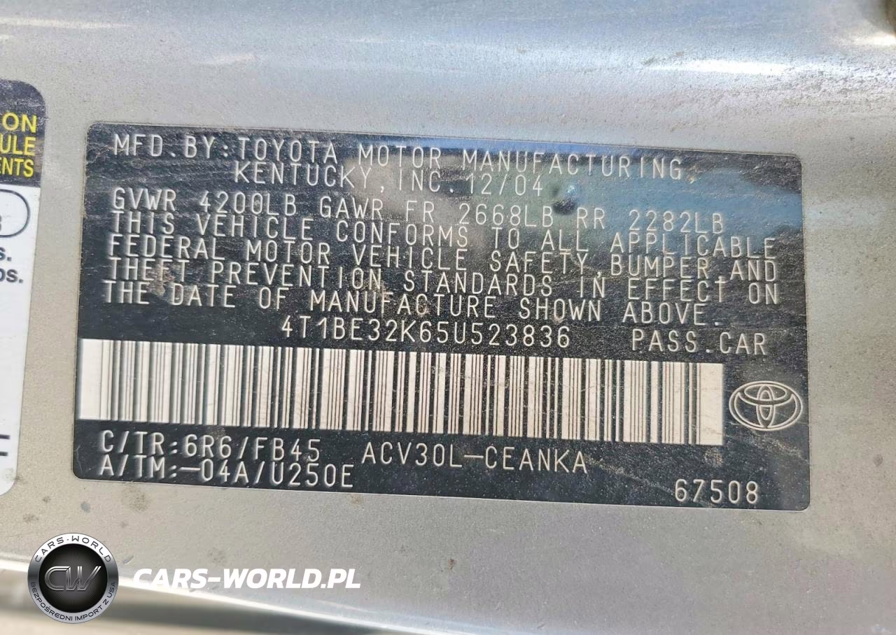 2005 Toyota Camry Le VIN:4T1BE32K65U523836 - 12