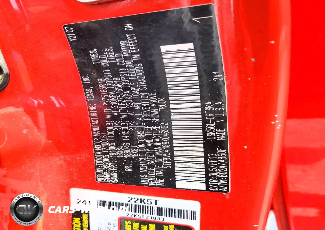 2008 Toyota Tundra Sr5 VIN:5TFBV54188X046902 - 13