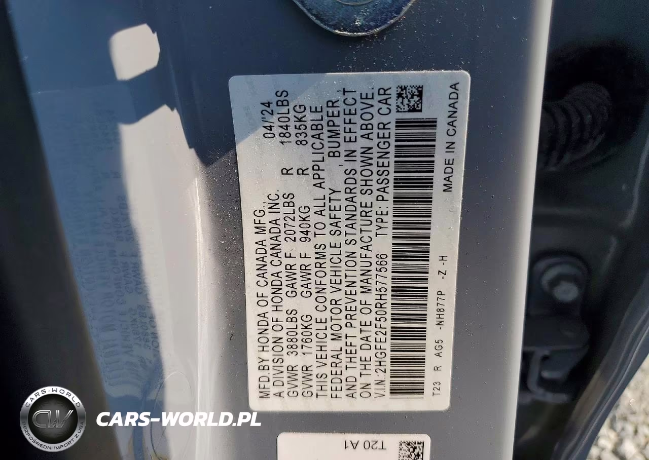 2024 Honda Civic Sport VIN:2HGFE2F50RH577566 - 12