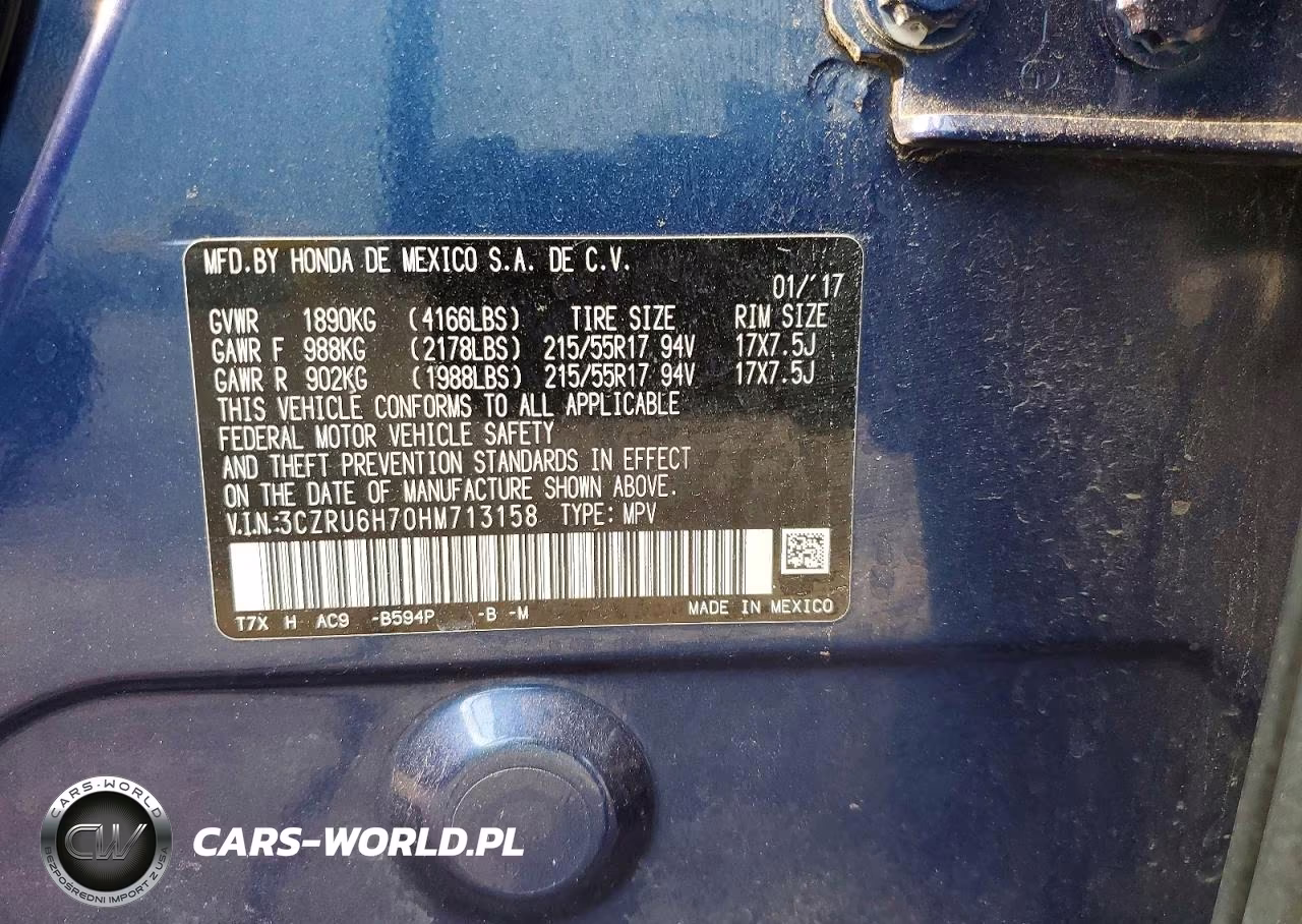 2017 Honda Hr-V Exl VIN:3CZRU6H70HM713158 - 12