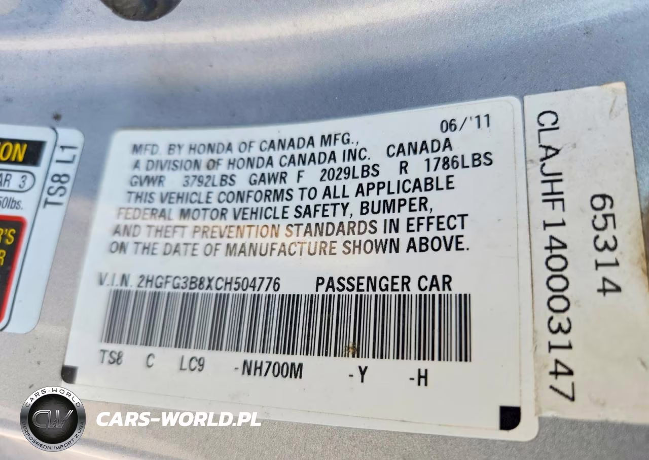 2012 Honda Civic Ex VIN:2HGFG3B8XCH504776 - 12