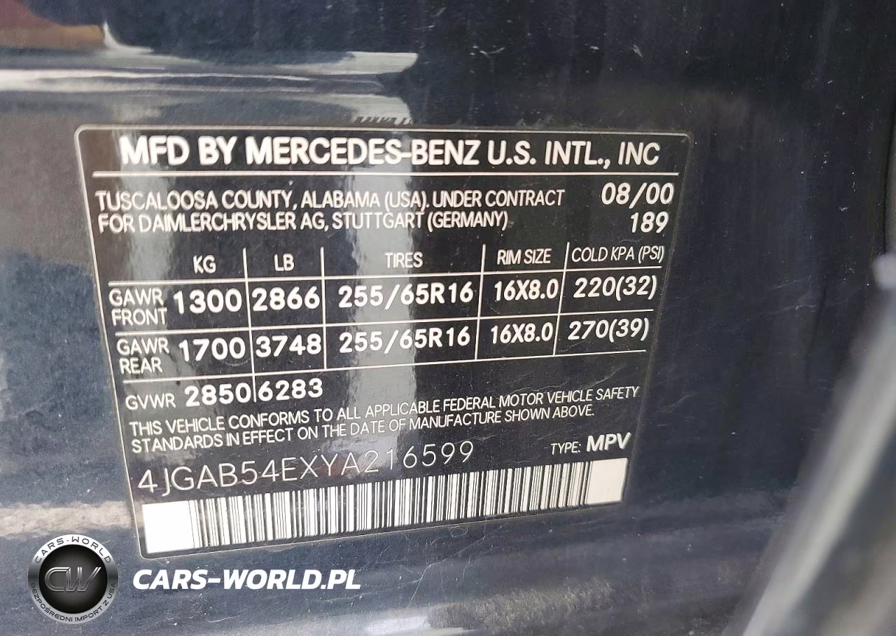 2000 Mercedes-Benz Ml 320 VIN:4JGAB54EXYA216599 - 13