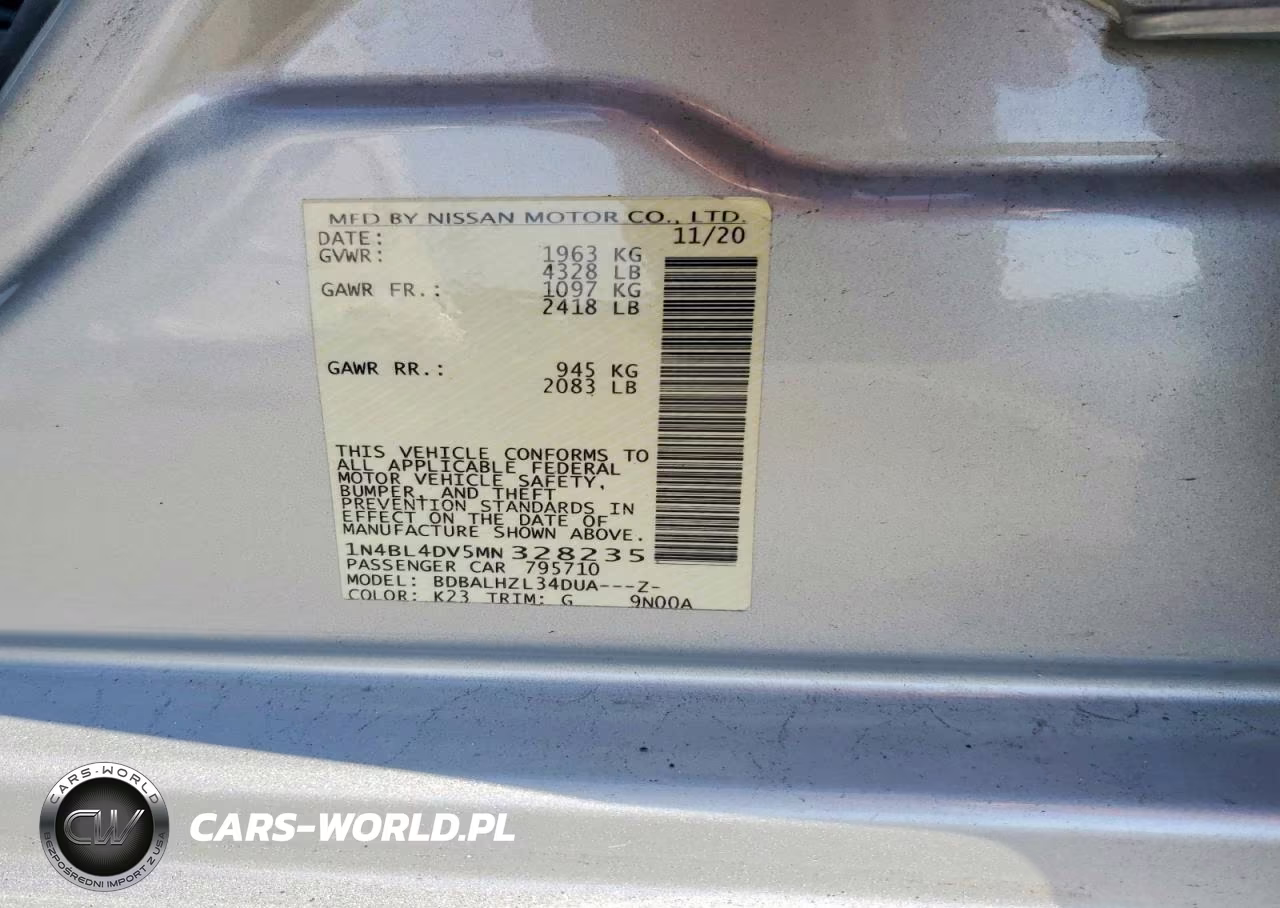 2021 Nissan Altima Sv VIN:1N4BL4DV5MN328235 - 13