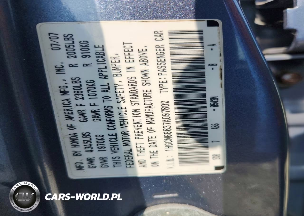 2007 Honda Accord Ex VIN:1HGCM66837A097802 - 13