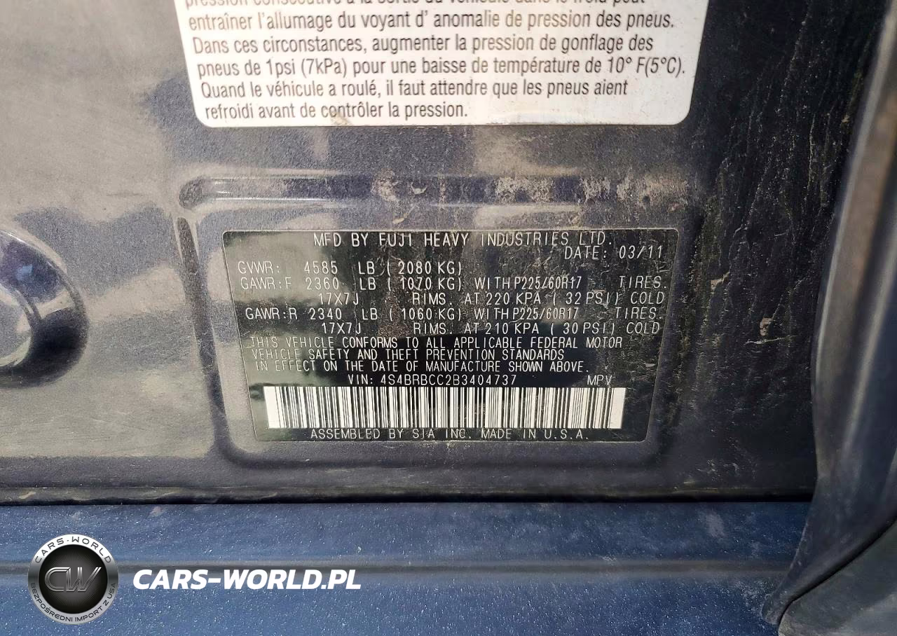 2011 Subaru Outback 2.5I Premium VIN:4S4BRBCC2B3404737 - 12