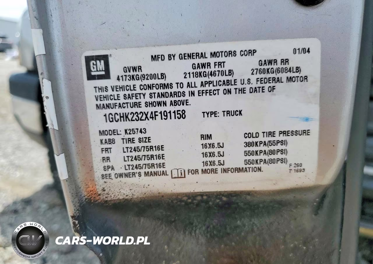 2004 Chevrolet Silverado K2500 Heavy Duty VIN:1GCHK232X4F191158 - 12