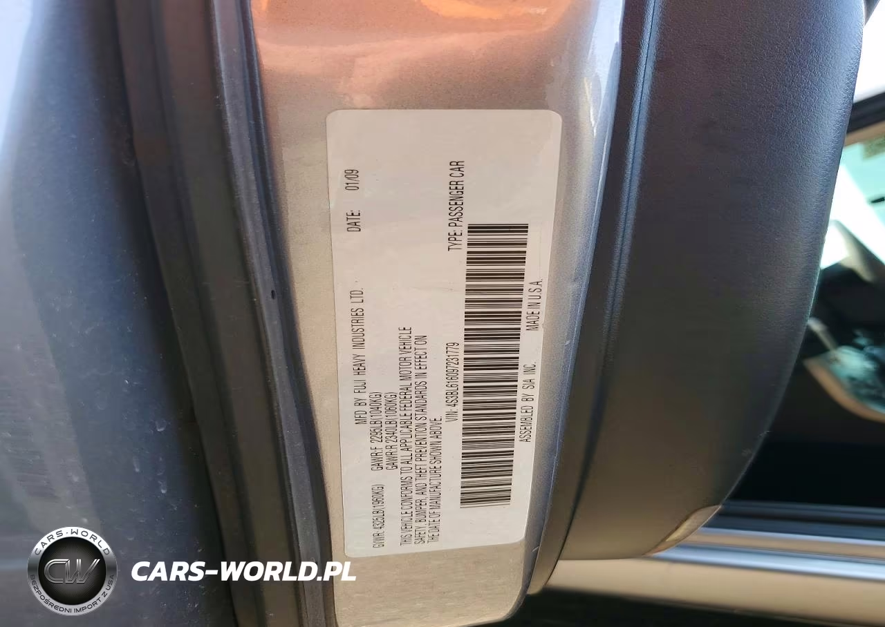 2009 Subaru Legacy 2.5I VIN:4S3BL616097231779 - 12