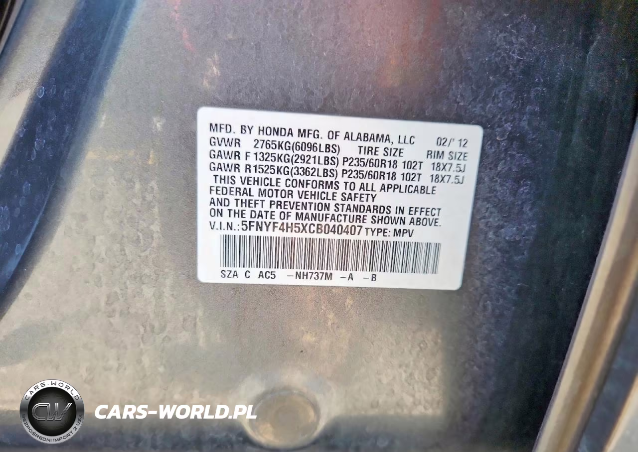 2012 Honda Pilot Exl VIN:5FNYF4H5XCB040407 - 13
