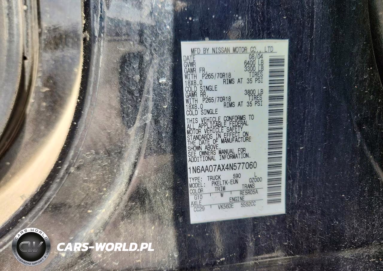2004 Nissan Titan Xe VIN:1N6AA07AX4N577060 - 13