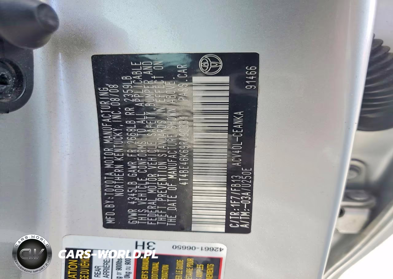2009 Toyota Camry Le VIN:4T4BE46K69R092331 - 12