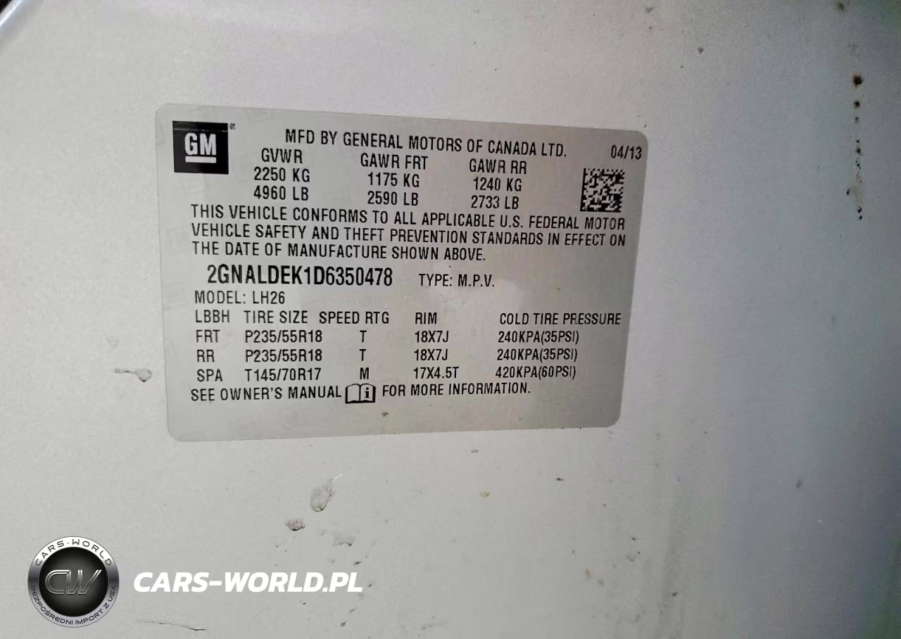 2013 Chevrolet Equinox Lt VIN:2GNALDEK1D6350478 - 13