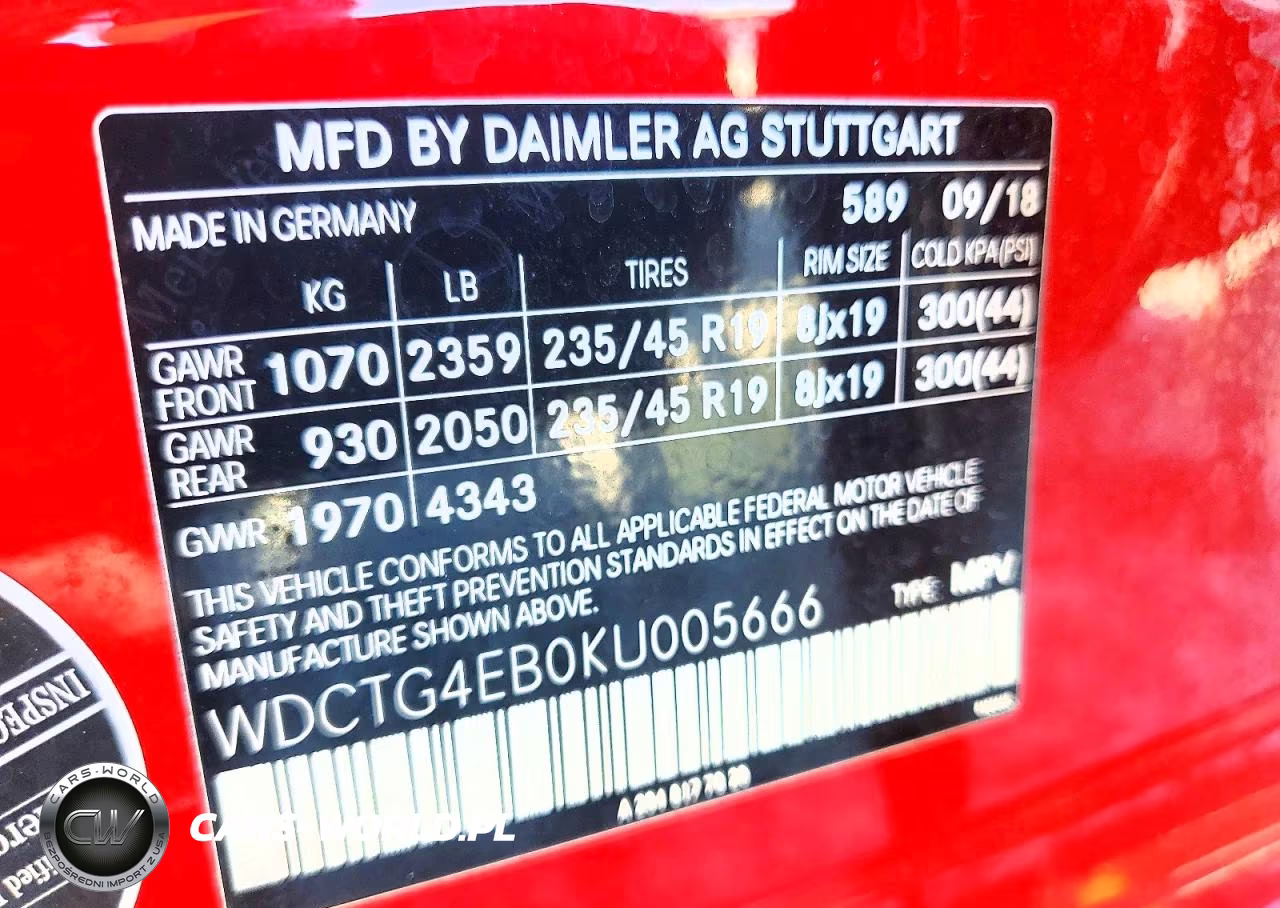2019 Mercedes-Benz Gla 250 VIN:WDCTG4EB0KU005666 - 13